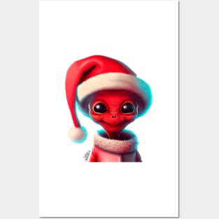 Christmas cute alien with Santa hat Posters and Art